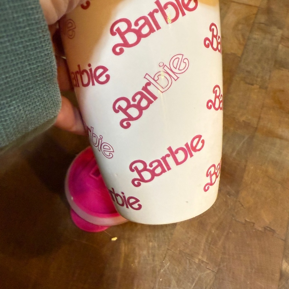Ceramic Barbie Mug with Pink Lid Pink and White Travel Coffee Cup - Picture 14 of 16